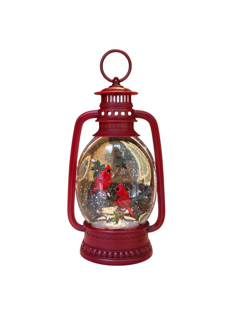 Christmas Battery USB Operated Lighted Musical Red Cardinal Snow Globe Lantern